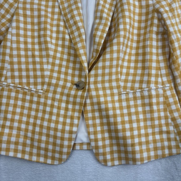 Ann Taylor Yellow Plaid Long Sleeve Blazer Suit Jacket Women's 2 - Picture 2 of 7